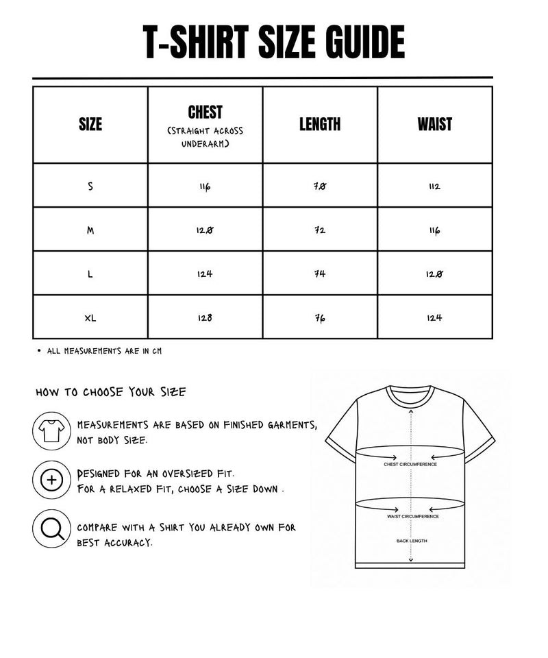 Size Measurements for Eat Your Greens Tee White