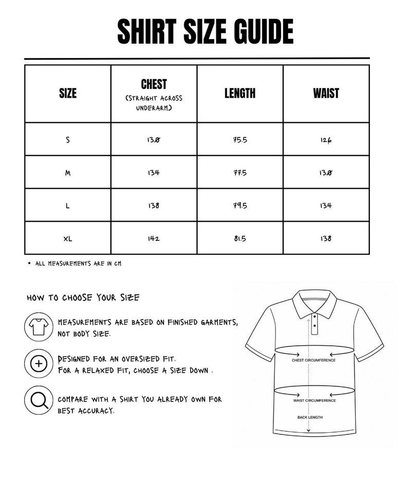 Size Measurements for The Swipe Up Shirt