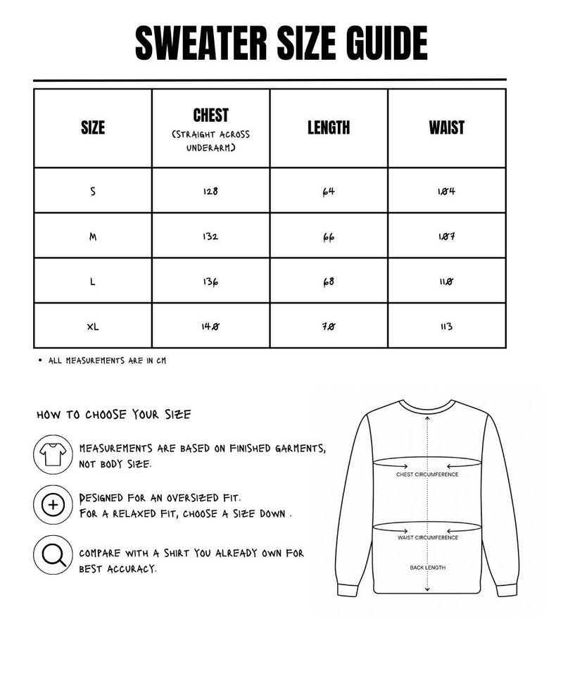 Size Measurements for The Walk Home Sweater